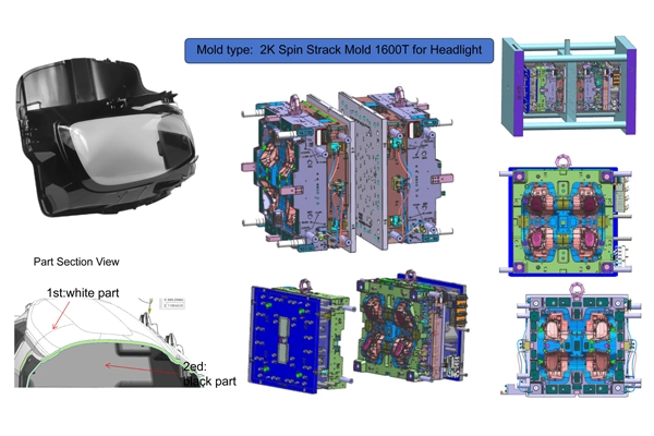 Mold type: 2K Spin Strack Mold 1600T for Headlight